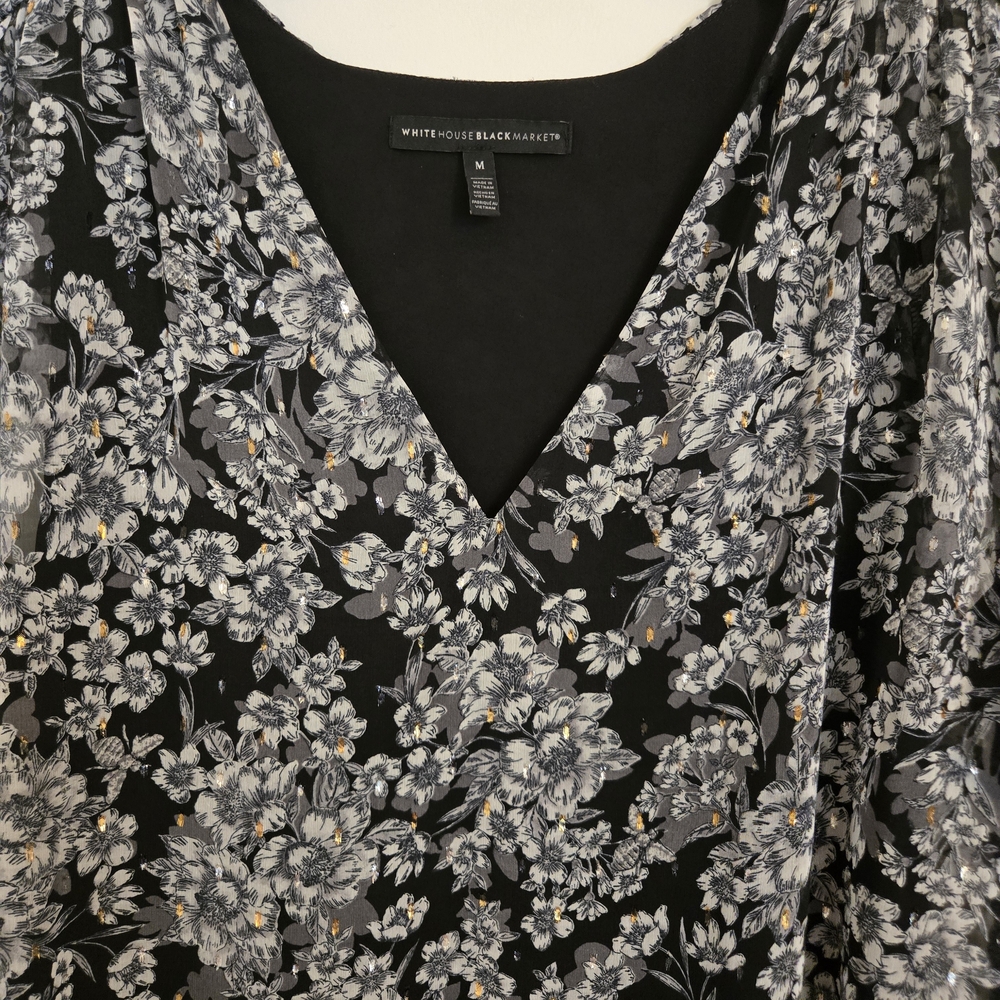 WHBM Black and Gray Floral Blouse - Picture 3 of 6